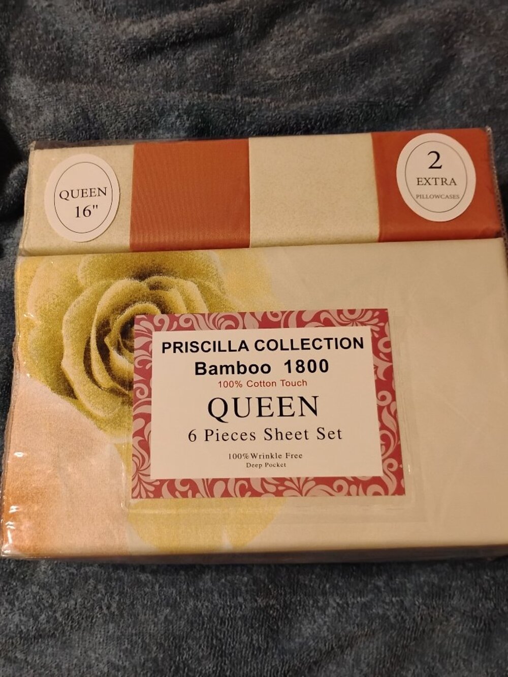 Sheet Set 6 PC Queen Bamboo Cotton Priscilla Collection New